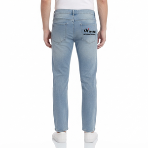 Jean en denim coupe droite bleu clair pour homme WIZE INTERNATIONAL, taille haute, fermeture boutonnée, décontracté, respirant, 100 % coton, style été - Product Image 2