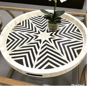 Handmade Eco-Friendly Wood Serving Tray with Bone Inlay Contemporary Design by Skilled Artisans for <b>Coffee</b> <b>Table</b> - Product Image 4