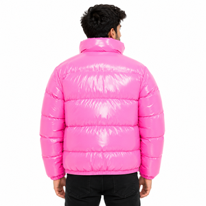 Glossy Quilted Puffer Men's <b>Jackets</b> Wholesale High Collar Zipper Winter Outerwear Custom Logo OEM Bulk Fashion Casual <b>Jacket</b> USA - Product Image 3