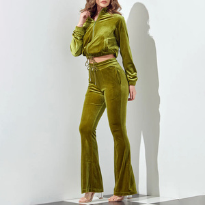 Vêtements de sport personnalisés à manches longues pour femmes, ensemble de jogging ajusté, survêtement à capuche en velours tendance - Product Image 2