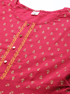 Kurta Anarkali en coton imprimé rose doré, taille plus, col rond, manches trois quarts, tenue parfaite pour femmes - Product Image 2
