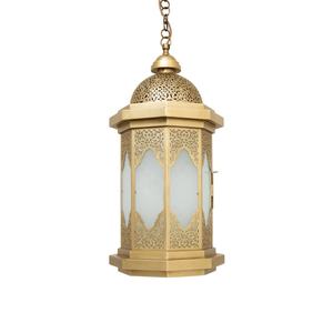 Golden <b>Brass</b> Hexagonal Moroccan <b>Lantern</b> with Intricate Cut-Out Design for Home Decoration - Product Image 6