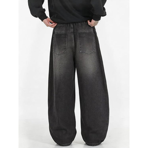 Men Vintage Washed Black Baggy Jeans Wide Leg Loose Fit Streetwear Denim Pants <b>Hip</b> Hop Style Trousers - Product Image 2