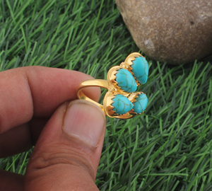 Anillo Vintage Unisex de Oro de 18K con Turquesa de Corte Ovalado, Estilo Bohemio, con Incrustaciones de Piedras Preciosas en Forma de Gota de Agua - Product Image 3