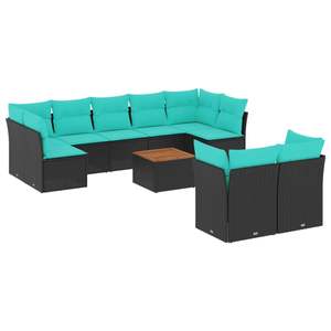 Juego de sofás de patio de ratán sintético negro de 10 piezas con cojines, elegantes muebles de exterior - Product Image 2