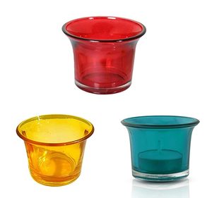 Glass Tealight & Votive <b>Candle</b> Holders 6x6x5cm Set of 6 Eco-Friendly Handmade Round <b>Red</b>/Yellow/Sky Blue for Christmas - Product Image 1