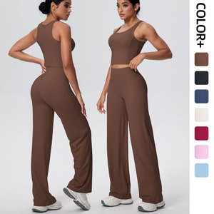 ชุดออกกำลังกายผู้หญิงแบบขายส่งลดราคา เสื้อชั้นในกีฬาแบบผูกคอ ระบายอากาศได้ดี กางเกงขาสั้นเอวสูงทรง Biker สีพื้น ชุดสองชิ้น - Product Image 2