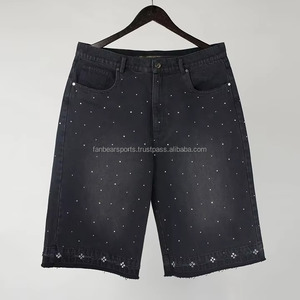 Shorts en jean vintage personnalisables pour hommes, délavés, ornés de strass, coupe ample, style streetwear, taille mi-haute, respirants, tricotés, service OEM - Product Image 6