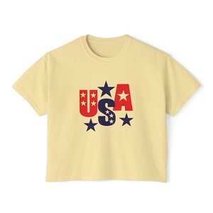 Camiseta Oversize Gráfica Estrellas de EE. UU. para Mujer, 100% Algodón, Cuello Redondo, Manga Corta, Estilo Patriótico Casual Urbano, Personalizable OEM - Product Image 5