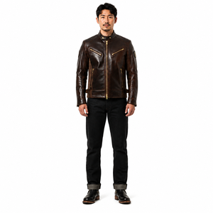 Men's Premium Horsehide Leather Cafe Racer <b>Jacket</b> 1.0mm Vintage Biker <b>Slim</b> <b>Fit</b> Moto Outerwear - Product Image 1
