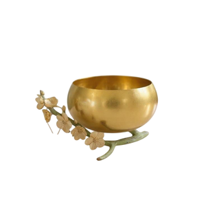 Bol décoratif vintage en métal doré avec poignées en forme de branche florale, fait main, centre de table pour la maison, les mariages, les hôtels, utilisation sur table. - Product Image 1