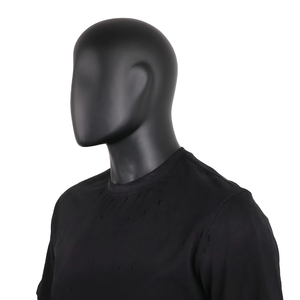 Camiseta de hombre casual de algodón 100% con efecto desgastado, cuello redondo, estilo vintage, lavado, streetwear, bajo sin rematar, negra, OEM - Product Image 4
