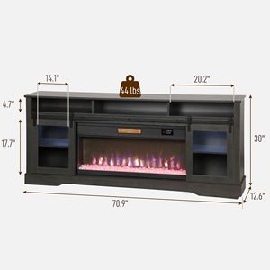 Meuble TV électrique personnalisable pour téléviseurs de 80 pouces, console en bois MDF avec rangement ouvert et armoires latérales, gris - Product Image 3
