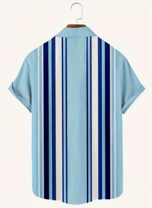 Chemise décontractée à manches courtes pour homme, style hawaïen, en velours, motif uni, tissu coton/polyester - Product Image 5