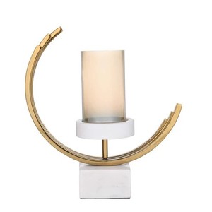 Gold Finish Metal <b>Candle</b> Holder Decorative Tabletop <b>Candle</b> Stand Modern Home Decor Centerpiece with <b>Marble</b> Base - Product Image 1
