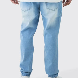 Vaqueros de mezclilla para hombre, personalizados, de talla grande, holgados, con efecto desgastado por el sol, desgastados, con parches, de corte recto, holgados, de pierna ancha, estilo urbano - Product Image 2