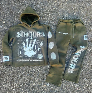 Ensemble de survêtement 2 pièces personnalisé en coton 100% pour l'hiver, avec sweat-shirt et pantalon de survêtement imprimés à l'écran, style streetwear - Product Image 3