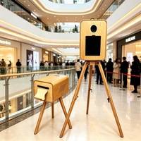 Offre Spéciale : Cabine Photo Rétro en Bois pour iPad 12,9 pouces, en Chêne Rouge Vintage, Compatible Appareil Photo, Boîte d'Impression Instantanée en Bois pour Selfie