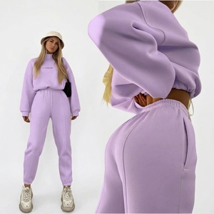Ensemble de survêtement en molleton jaune pour femmes, 2 pièces, col roulé, manches longues, coupe ample, décontracté, toutes saisons, couleur unie, pantalon de jogging - Product Image 6