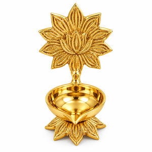 Handcrafted Lotus Backrest Brass Diya Standing Brass Oil Lamp Traditional Indian Pooja Deepam Decorative Oil Burner for <b>Mandir</b> - Product Image 1