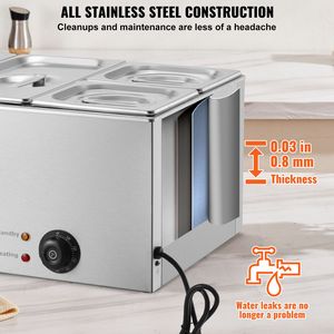 Scaldavivande Elettrico Professionale Commerciale a Vapore da 1200W, 4 Vasche da 16.4QT, in Acciaio Inossidabile, per Buffet Bain Marie - Product Image 5