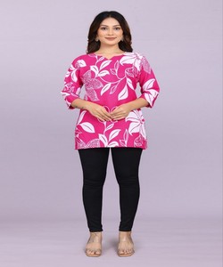 Top de Algodón con Estampado Digital, Estilo Étnico, para Uso Diario, Precio al por Mayor, Color Rosa - Product Image 4