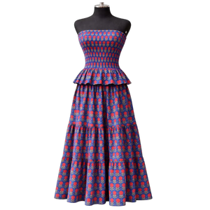 ชุดเสื้อครอปพิมพ์ลายดอกไม้พร้อมกระโปรงระบาย ชุดเซ็ตสองชิ้นสำหรับผู้หญิง เสื้อครอปสม็อค กระโปรงหลายชั้น ชุดฤดูร้อนทำมือ - Product Image 1