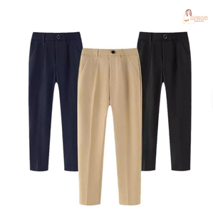 กางเกงลำลองสีดำสำหรับเด็กผู้ชาย กางเกงสูทเด็ก ผ้าไม่ยับ แห้งเร็ว ผ้าฝ้าย 100% กางเกงขายาวสำหรับชุดนักเรียนอนุบาล - Product Image 1