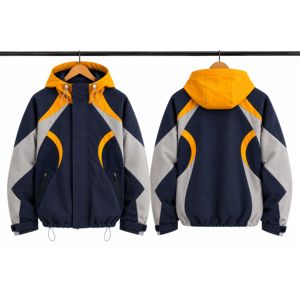Veste à capuche unisexe à blocs de couleur coupe-vent à manches raglan avec fermeture éclair, style sportif, 100 % coton, automne, noir, jaune, gris - Product Image 5