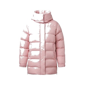 Abrigo Acolchado Rosa para Mujer, Manga Larga, Cuello Alto, Invierno, Resistente al Viento, Relleno Grueso de Poliéster, Chaqueta Larga - Product Image 1