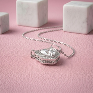 Exquis 1.0Ct Cat Face Lab Grown Diamond Halo Pendentif en or massif 10K 14K 18K Pendentif en diamant étincelant Cadeau pour son cadeau - Product Image 4