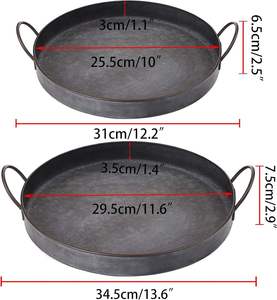 Bandeja de Servicio Redonda de Hierro Galvanizado Rústico con Asas para Mesa de Centro, Almacenamiento y Decoración del Hogar - Product Image 2