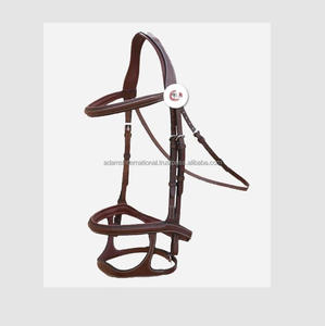 Brida de caballo ecuestre de cuero de alta calidad, cómoda banda doble para la nariz con tocado para montar - Product Image 1