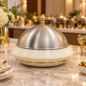 Luxury Stainless Steel Round Chafing <b>Dish</b> with Dome Lid and Decorative Stand <b>Insulated</b> Hot Pot 24cm Diameter - Product Image 3