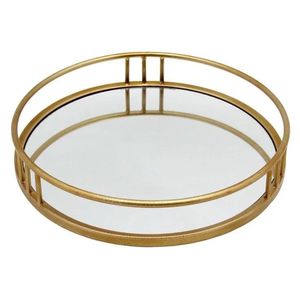 Modern Gold Round <b>Mirrored</b> Serving Tray Wire Decorative Metal <b>Table</b> Centerpieces Charger Plates For Wedding Event Party Decor - Product Image 5