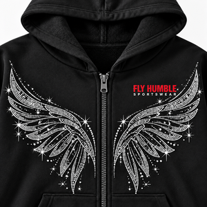 Sweat-shirt polaire zippé noir pour femme Fly Humble avec ailes en strass et motif papillon, idéal pour l'automne, vente en gros - Product Image 5