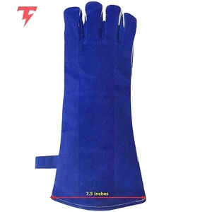 Guantes de Soldadura TIG de Alta Resistencia, Par de Guantes de 14 Pulgadas Resistentes al Calor, Forro de Algodón y Cuero Vacuno, Largos, para Trabajo de Seguridad - Product Image 3