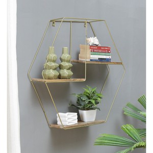 Sustainable Mango Wood Hexagon Wall <b>Shelf</b>-Single Tier Living Room Durable Modern Geometric Design Wholesale - Product Image 2