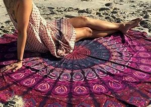 Tapiz Redondo con Borlas para Colgar en la Pared, Estilo Ombre Hippie Mandala Bohemio Indio, Mantel de 70 Pulgadas (178 cm) Verde - Product Image 2