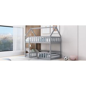 Letto a castello grigio a due piazze con recinzione e porta per bambini - Product Image 5