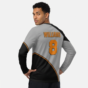 Maillot de basket-ball personnalisé pour hommes, gris, noir et orange |   Maillot d'entraînement à manches longues à séchage rapide - Product Image 2