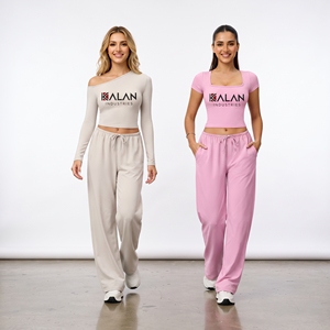 Conjunto de Yoga Kalan de 2 Piezas, Top Corto con Hombros Descubiertos y Pantalones con Cordón, Color Sólido, Transpirable, Spandex, Poliéster, Largo Completo - Product Image 1