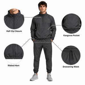 Ensemble survêtement coupe-vent en nylon personnalisé pour homme, veste et pantalon, vente en gros, vêtements de sport, course à pied, entraînement, tenue décontractée, streetwear - Product Image 6