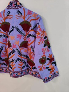 Veste en coton brodée de style chinois violet, col mandarin, manches longues, motif floral, vêtements d'extérieur décontractés pour adultes, vêtements de printemps - Product Image 3