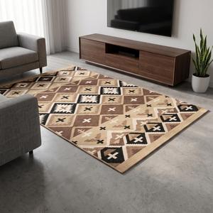 Tapis élégant en laine tissé à la main, beige et marron, couleur unie, tissage plat, tapis de zone moderne bohème, décoration de sol antidérapante, poils moyens - Product Image 3