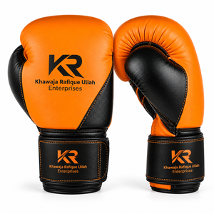 Gants de boxe en cuir orange et noir Khawaja Rafique Ullah Enterprises, fermeture Velcro, respirants, pour adultes, personnalisables, vente en gros - Product Image 6