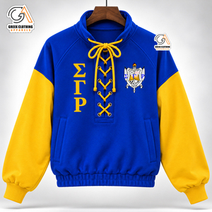 Sudadera con capucha de encaje para mujer Sigma Gamma Rho Sorority, estilo raglán, con bloques de color y letras griegas, 100% algodón polar, ecológica - Product Image 4