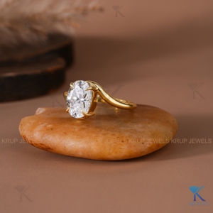 Bague de fiançailles ovale en diamant de laboratoire, or jaune massif, solitaire, pour femme, bijoux fins - Product Image 2