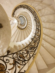 Traditional Cast Iron Stair Railing with Gold Accents Rust Resistant <b>Wall</b>-mounted Indoor Staircase Handrail - Product Image 2