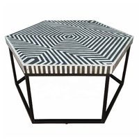 Table basse console de salon moderne de haute qualité avec incrustations en os à motifs zébrés sur 4 côtés